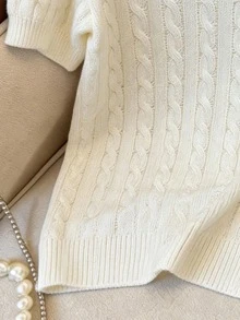 GlowEve 女士优雅绞花针织刺绣 Polo 领短袖上衣，春夏新品 - 粉色 - 查看 6