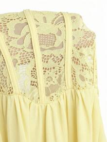 Vibekara Nuevo vestido de verano elegante con parches de encaje negro y cintura ceñida que reduce la edad - Amarillo - Ver 6
