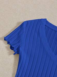 SHEIN EZwear Plus Size Women Ribbed Bodysuit In Navy Blue - Royal Blue - View 5