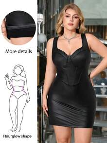 Hourglow Vestido casual sin mangas de unicolor y minimalista talla grande/2026/Año Nuevo - Negro - Ver 1