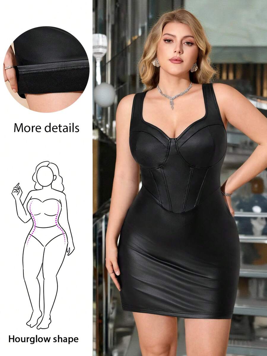 Hourglow Vestido casual sin mangas de unicolor y minimalista talla grande/2026/Año Nuevo - Negro - Ver 1