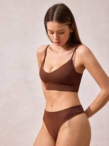 Bộ đồ lót liền mạch và quần lót liền mạch - Cà phê nâu - Xem 5