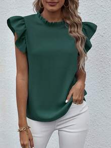 EMERY ROSE Blusa con cuello alto, volantes y volantes para ropa de Año Nuevo - Verde - Ver 6