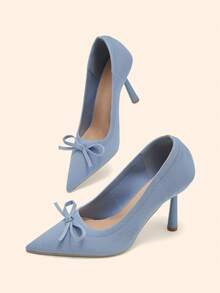 CUCCOO BASICS Women's Shoes Fashion Light Blue Bow Pointed Stiletto Shoes Comfortable Fabric Material Suitable For Commuting Dating Parties Parties And Other Occasions To Wear - Sky Blue - View 3