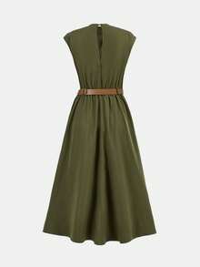 Firerie Kids Firerie Kids Vestido de fiesta de vacaciones con volantes de unicolor para adolescentes - Verde militar - Ver 3