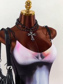 Amplova Women's Sexy Spaghetti Strap Dress With Human Body Print, Avant-Garde Style Suitable For Music Festivals - Multicolor - View 10