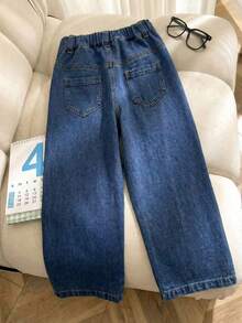 Young Girl Washed Denim Casual Loose Straight Leg Blue Jeans Pants, Summer - Blue - View 2