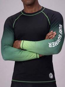 Manfinity KASUA Men's Letter Print Ombre Raglan Long Sleeve Surf T-Shirt - Multicolor - View 3