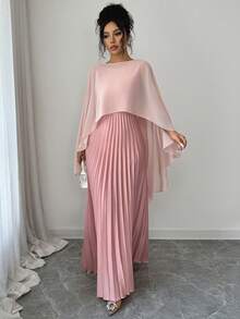 Rafferiza 女士新款春夏中东风情两件套，阿拉伯库尔塔套装，适合派对、婚礼、时装秀、浪漫约会、海滩等场合，缎面无袖上衣搭配长裙，粉色两件套 - 粉色 - 查看 7