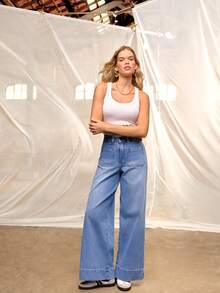 Daynim Jeans de cintura alta y pierna ancha - Azul lavado medio - Ver 2