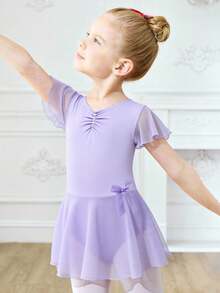 SHEIN Young Girls Clothing Purple Sleeveless Ballet Dress Children's Net Dress Ballet Dance One-Piece Sportswear 4-Way Stretch High Stretch - Purple - View 3