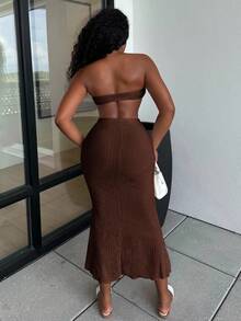 Alexandranx Women's Apricot Halter Dress Swimsuit Cover Up, Beach Resort - Brown - View 2