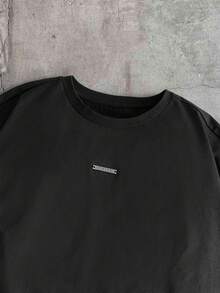 AXEPEAK Men's Letter Print Round Neck Casual Short Sleeve T-Shirt - Black - View 4