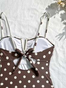 Swim Mod 2026 Spring/Summer Retro Polka Dot V-Neck Ruffle One-Piece Swimsuit, Women's Swimsuit, Polka Dot Bathing Suit - Multicolor - View 6