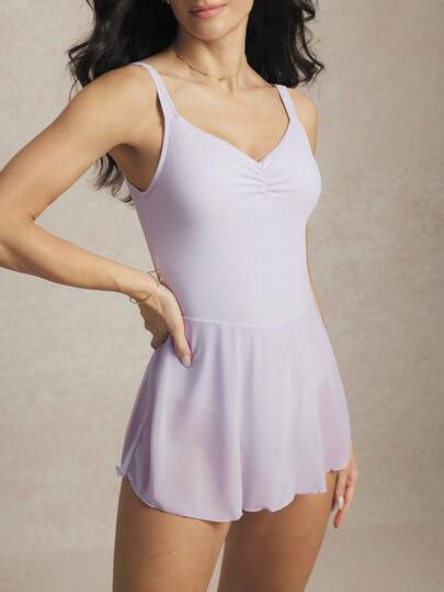 Activina Women's Solid Color Pleated Camisole Ballet Leotard Dress