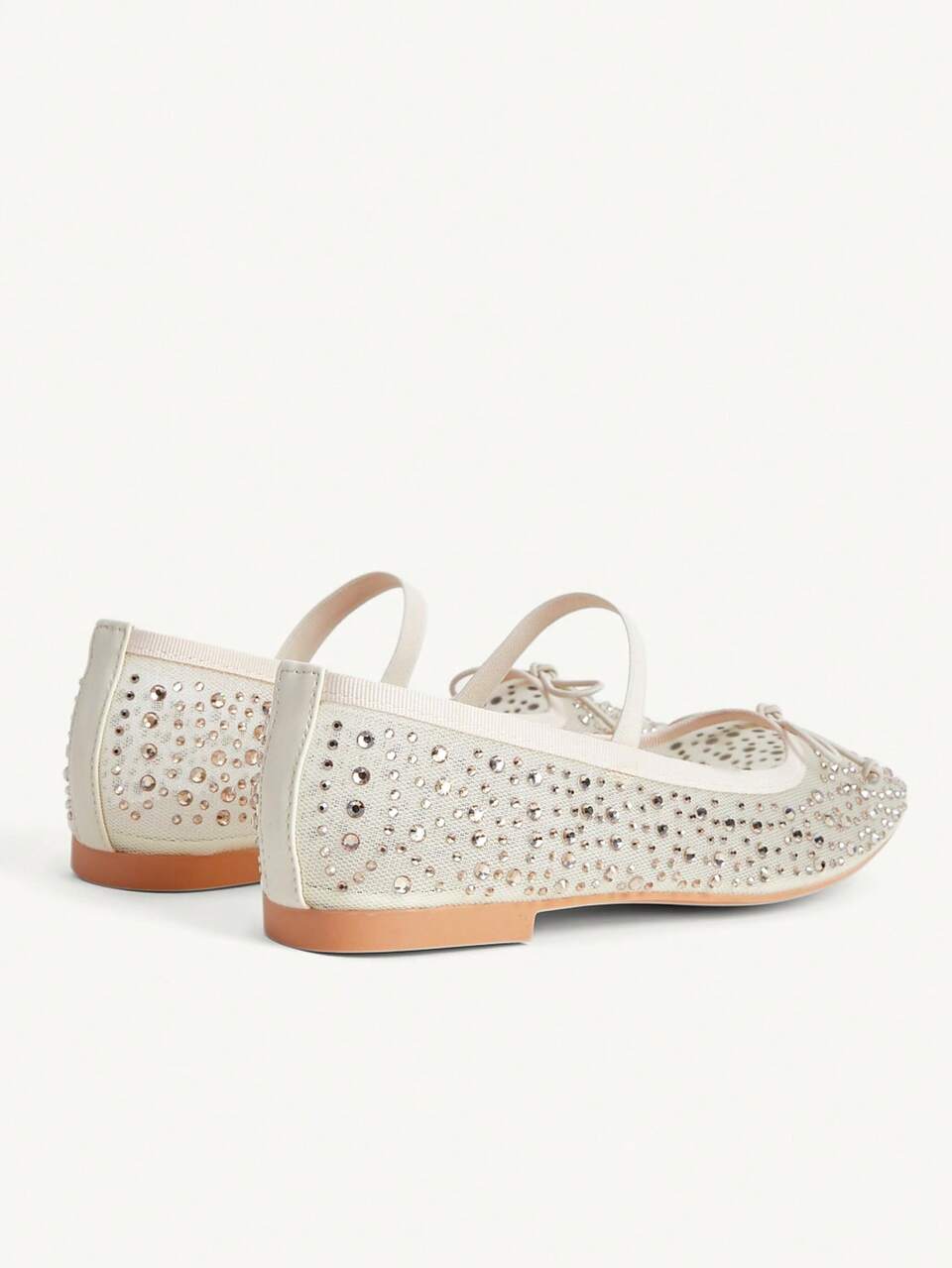 CUCCOO CHICEST Women Shoes Spring And Summer Fashion Beige Full Diamond Mesh Yarn Small Bow Elastic Band Women's Flat Shoes Elegant Comfortable Breathable Cute Sweet Mary Jane Flat Women's Shoes