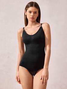 1 件女式塑身连身裤，性感连身裤，连衣裙衬里，腰部和腹部控制，吊带背心款式，紧身连身裤，黑色 - 黑色 - 查看 5