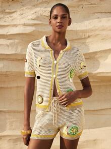 Maija Women's Fruit Motif Hollow Out Short Sleeve Knit Cardigan - Multicolor - View 3