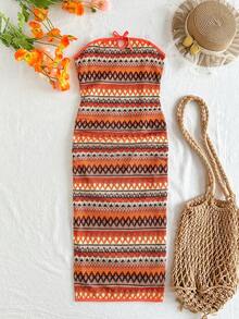 Travachic KIDS Đầm hai dây dệt kim kẻ sọc thanh lịch dành cho bé gái tuổi teen, kiểu dáng đi nghỉ mát. - Nhiều màu - Xem 8