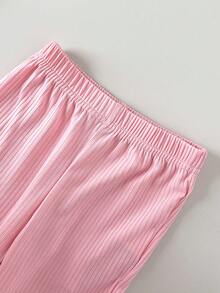SHEIN Playful Pals 2025年夏季新款女婴休闲时尚上衣，蝴蝶结拼接设计，搭配黑色喇叭裤，修身显瘦，增高效果 - 黑色 - 查看 7