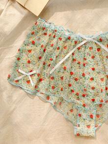 女士休闲草莓印花荷叶边抽绳腰平角内裤 - 彩色 - 查看 5