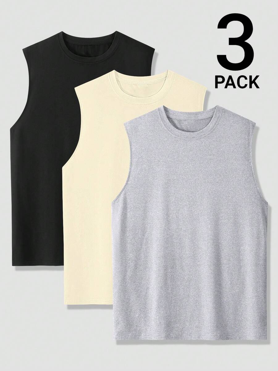 Manfinity Homme Men's Solid Color Crew Neck Sleeveless Casual Tank Top, Versatile For Summer Daily Wear - Multicolor - View 1