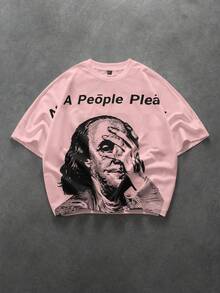 PAVTROS 男士标语和图案印花短袖休闲百搭T恤 - 淺粉色 - 查看 3