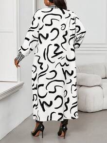 SHEIN Lady Áo khoác len dài tay nhiều màu sắc thanh lịch cho mùa thu đông và mùa đông cỡ lớn - Đen và trắng - Xem 2