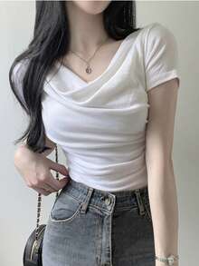 DAZY Áo sơ mi trắng cổ xếp ly dáng suông dành cho nữ, thanh lịch, thích hợp đi làm, đi nghỉ mát, dự đám cưới, mùa xuân và mùa hè. - trắng - Xem 5