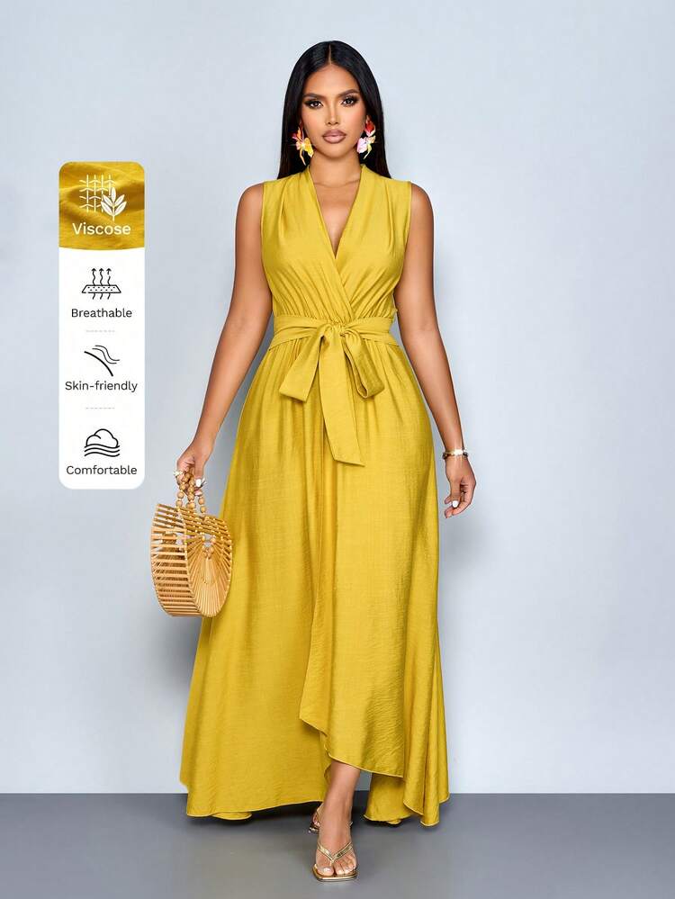 mustard yellow formal dress Prom Color Gown Hot Halter Open Back Beads Side Slit Ball Gown Prom Dress ___cm/inch SOLERSUN Mustard Yellow Sleeveless V