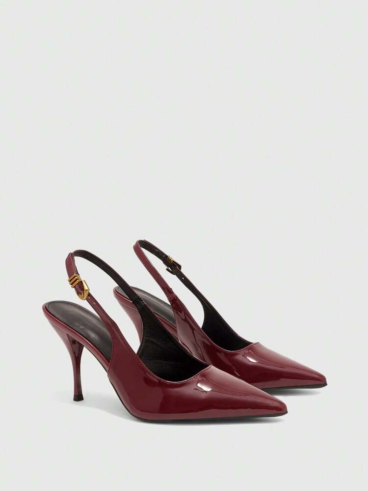 CUCCOO BIZCHIC European And American Style Glossy Pointed High Heels Stiletto Back Strap Shoes Banquet Commuter Reception Versatile Women's Closed Toe Sandals