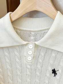 GlowEve 女士优雅绞花针织刺绣 Polo 领短袖上衣，春夏新品 - 粉色 - 查看 4