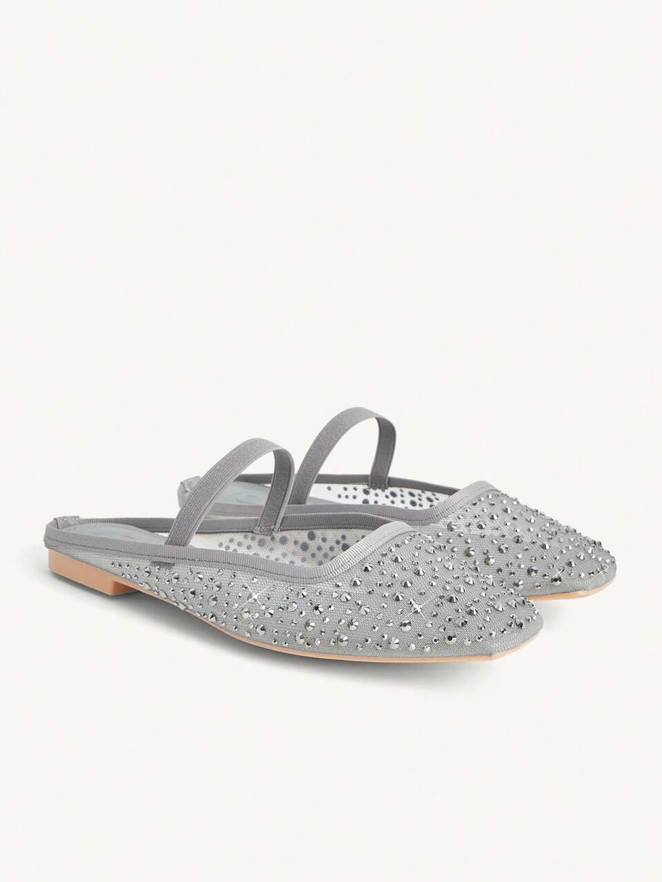 CUCCOO CHICEST Women Shoes Spring Summer Fashion Silver Full Diamond Mesh Elastic Women Flat Mule Shoes Elegant When Comfortable Cute Sweet Women Flat Shoes Slippers