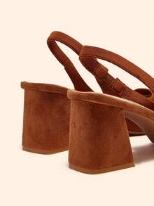 CUCCOO BASICS 女士时尚布艺后带粗跟尖头PU皮通勤一脚蹬鞋，适合约会、派对、度假等场合 - 紅棕1 - 查看 5