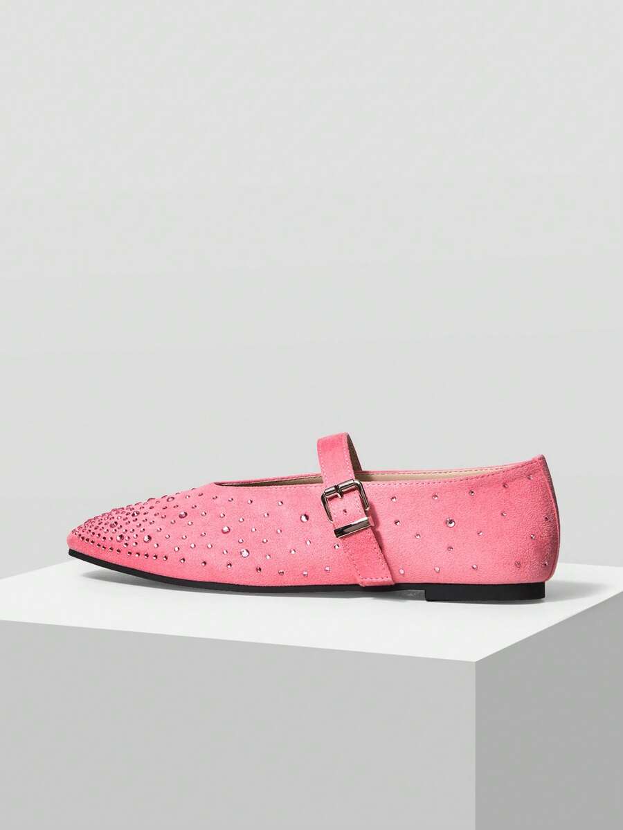 MOTF PREMIUM Giày bệt Mary Jane mũi vuông đính kim cương thoải mái, đa năng, phù hợp cho nữ đi làm hàng ngày, dịp Giáng sinh. - Màu Hồng  San hô - Xem 2