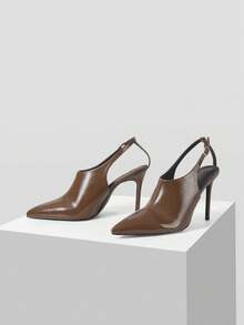 MOTF 棕色漆皮尖头细高跟鞋 - 墨綠色 - 查看 3