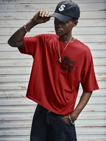 Modcrash 字母印花男士成熟休闲T恤，夏季时尚红黑图案T恤，What The Heck T恤标语图案T恤，男士图案T恤，红色T恤，复古美式，男女通用，宽松版型夏季服装——适合日常穿着和夏季度假服装。