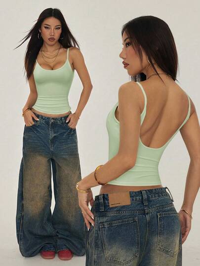 SHEIN PETITE 女士纯色褶皱修身吊带背心