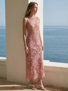 CielaLinda Women Lace Rose Sleeveless Maxi Dress - Dusty Pink - View 4