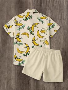 Manfinity Joysei Bộ áo sơ mi nam in hình quả chuối, thích hợp cho kỳ nghỉ hè, quà tặng cho bạn trai. - Màu vàng - Xem 2