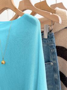 Women's Casual Loose Vacation Style White Shawl Poncho Sweater, Suitable For Spring/Summer - Blue - View 6