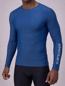 ZELFYO Camiseta de protección solar con estampado de letras y manga larga tipo raglan para hombres - Multicolor - Ver 4