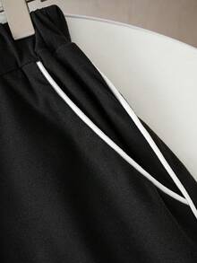 Coolqubz 1 pieza Pantalones cortos de punto casuales para niños adolescentes, tela cómoda, diseño slim fit, adecuado para ocasiones de primavera/verano - Negro - Ver 4