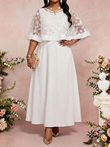 大码白色套装 优雅派对 3D 花卉装饰网纱披肩无袖连衣裙 两件套 夏季连衣裙 春季连衣裙 婚礼宾客连衣裙 女士派对连衣裙 优雅派对连衣裙 婚礼/派对/鸡尾酒会 女士奢华晚礼服 女士连衣裙 优雅婚礼 女士高贵连衣裙 优雅女士连衣裙 正式礼服 新娘送礼会礼服 新娘 白色优雅连衣裙 - 白色 - 查看 1