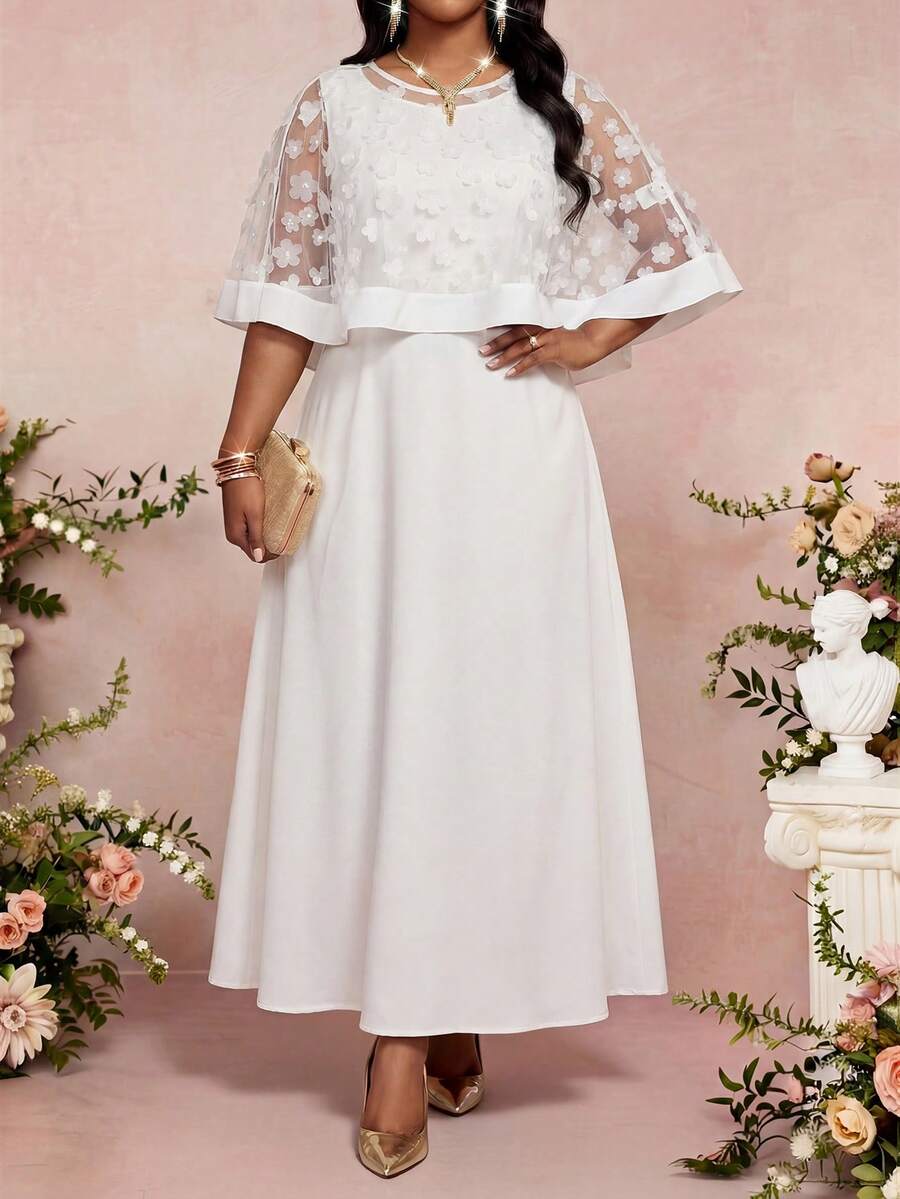 大码白色套装 优雅派对 3D 花卉装饰网纱披肩无袖连衣裙 两件套 夏季连衣裙 春季连衣裙 婚礼宾客连衣裙 女士派对连衣裙 优雅派对连衣裙 婚礼/派对/鸡尾酒会 女士奢华晚礼服 女士连衣裙 优雅婚礼 女士高贵连衣裙 优雅女士连衣裙 正式礼服 新娘送礼会礼服 新娘 白色优雅连衣裙 - 白色 - 查看 1