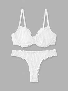 lacRébo Conjunto de lencería bordada en blanco con pantis a juego, estilo primavera-verano adorable - Blanco - Ver 6