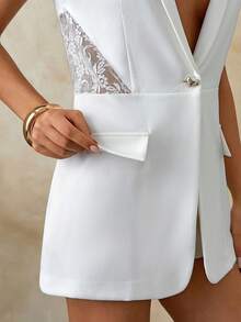 EURMUSE Women, Spring, Summer, Blazer, Sleeveless, Regular Fit, Regular Length, Lace, Weeding, Elegant, Weeding Part, - White - View 7