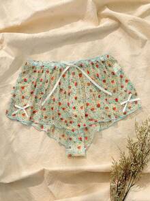 女士休闲草莓印花荷叶边抽绳腰平角内裤 - 彩色 - 查看 3