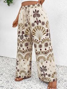 SHEIN Frenchy 大码女式印花抽绳阔腿裤 - 彩色 - 查看 5
