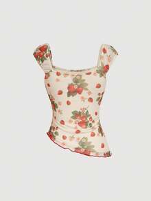 SHEIN MOD 草莓蝴蝶结褶皱不对称下摆衬衫 - 彩色 - 查看 4